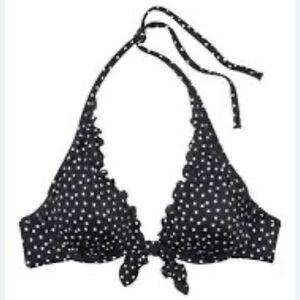 Victorias Secret Swim Capri Ruffle Bikini top Removable Push Up black White dots